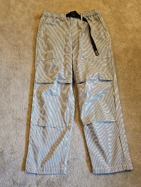 Non-Stock Striped Cargo Pants with Adjustable Belt - Navy/Cream